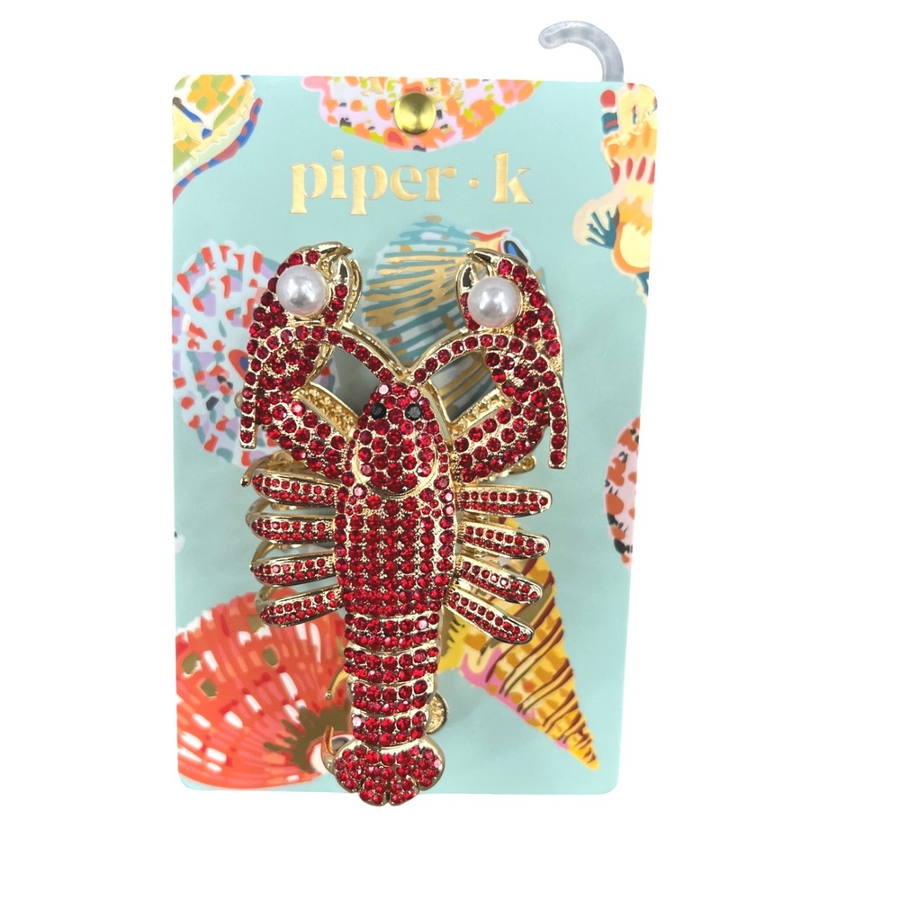 Piper K Lobster‎ Hair Claw Clip Red Gold Rhinestone Faux Pearl Ocean Life NEW
